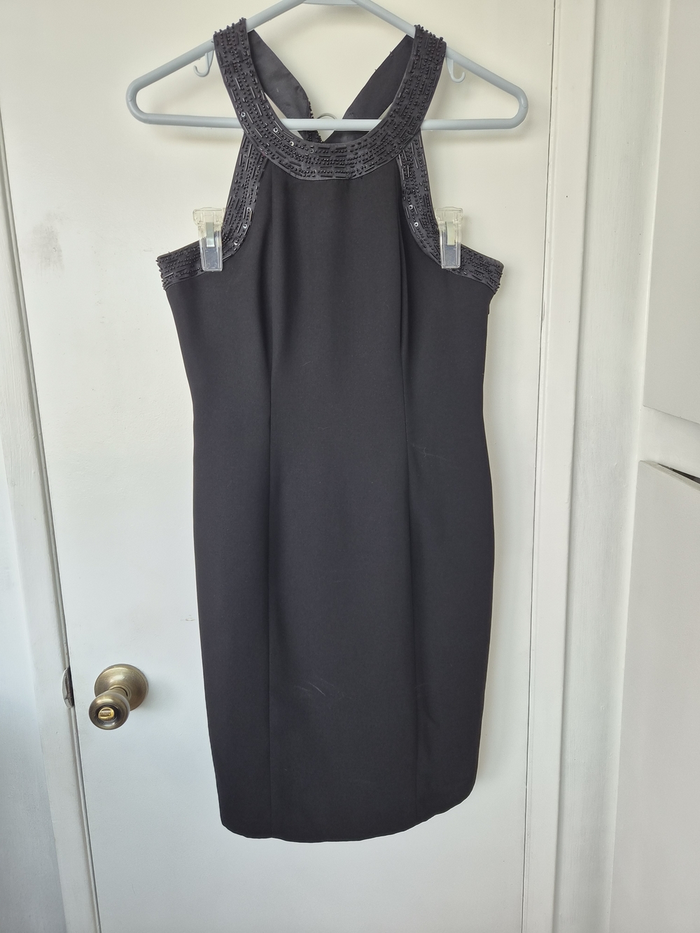 Jones New York Petite High Neck Beaded Little Black Dress Classic Formal
